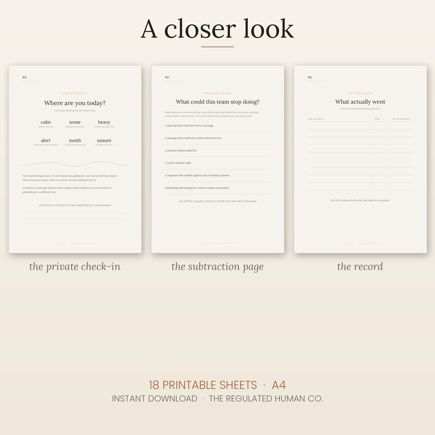 Workplace Wellbeing Printable Pack — Team Regulation, Burnout, 18 Sheets, Instant Download