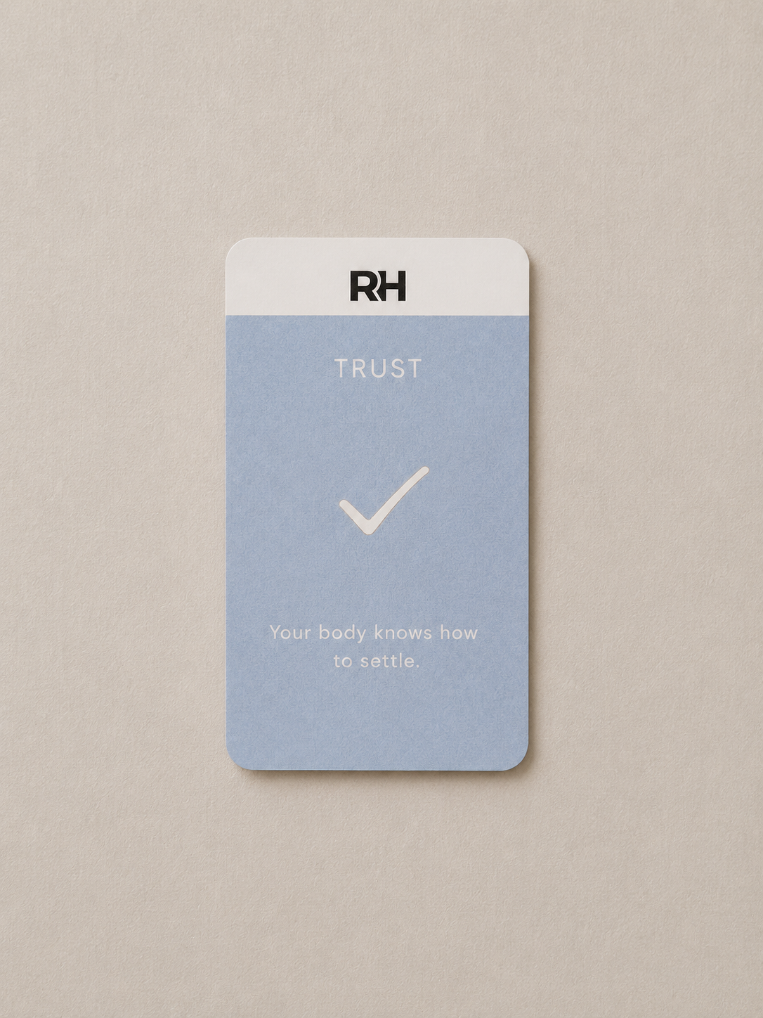 Card with 'Trust' text and a checkmark on a beige background
