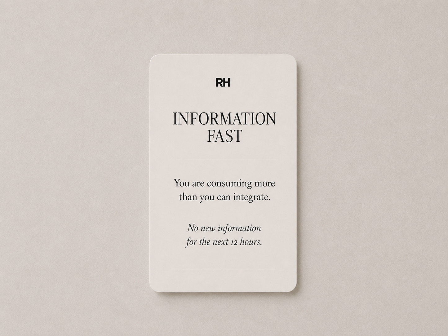 Card with text 'Information Fast' and 'RH' on a beige background