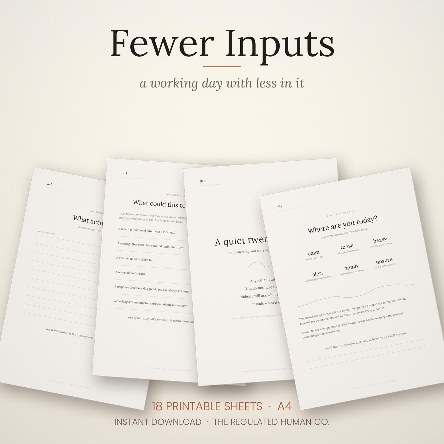 Workplace Wellbeing Printable Pack — Team Regulation, Burnout, 18 Sheets, Instant Download