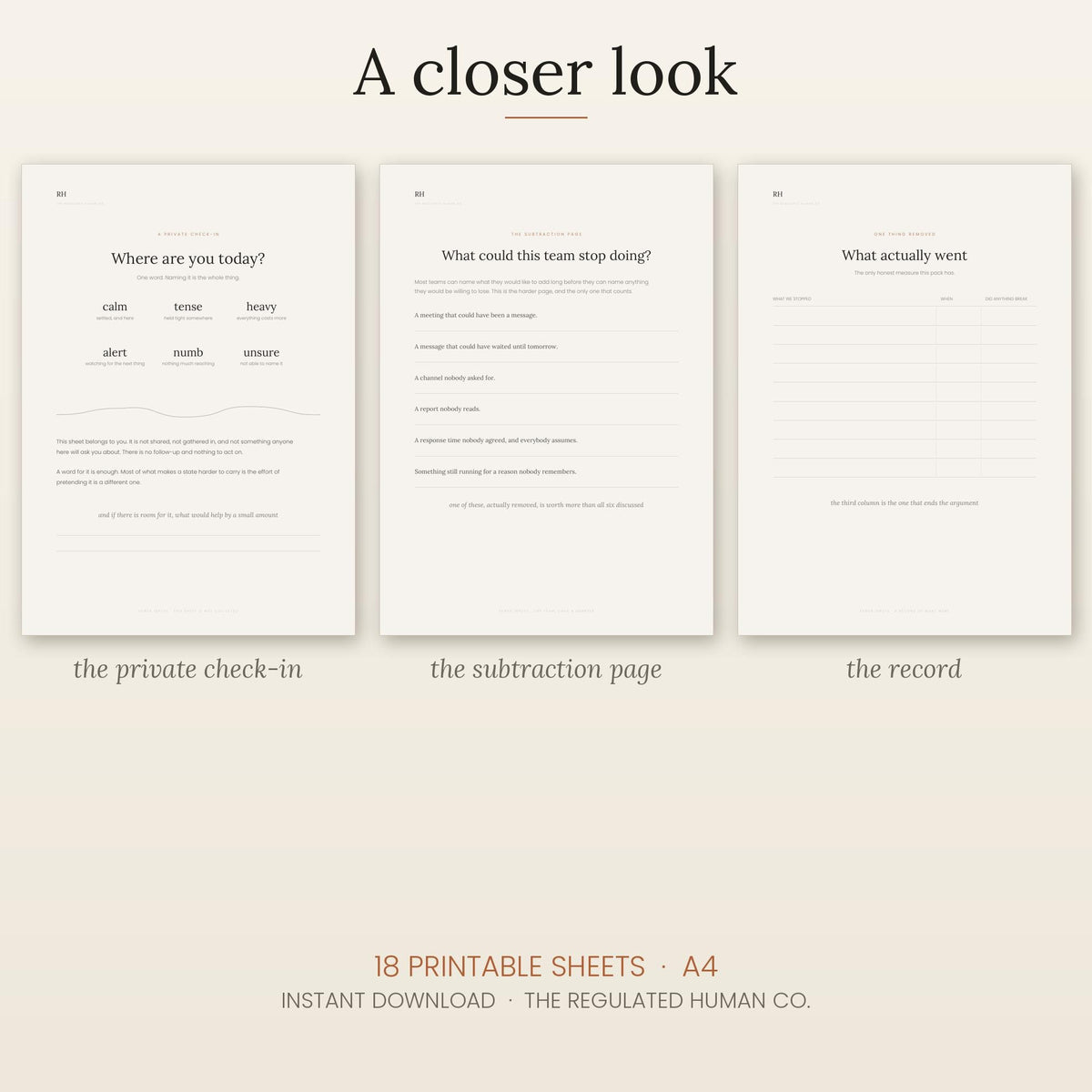 Workplace Wellbeing Printable Pack — Team Regulation, Burnout, 18 Sheets, Instant Download