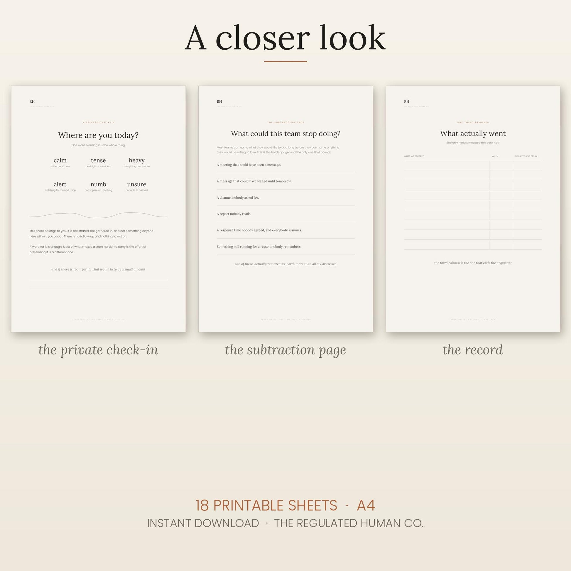 Workplace Wellbeing Printable Pack — Team Regulation, Burnout, 18 Sheets, Instant Download