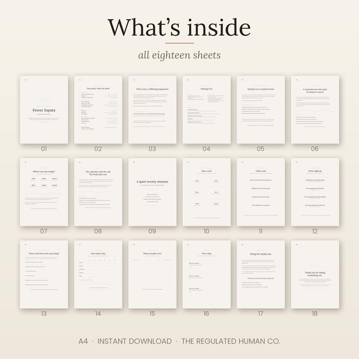 Workplace Wellbeing Printable Pack — Team Regulation, Burnout, 18 Sheets, Instant Download