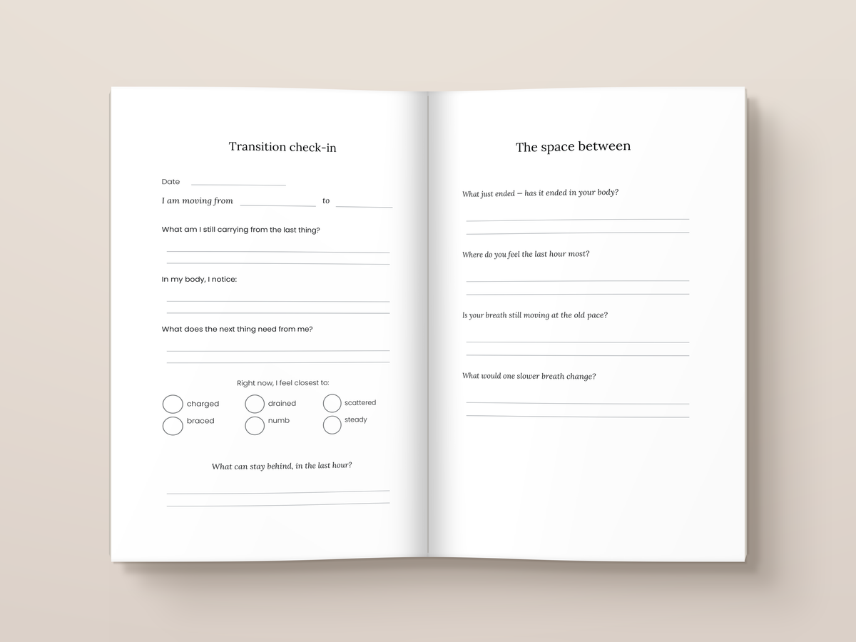 In Between Journal: inside pages. A journal from The Regulated Human Co.