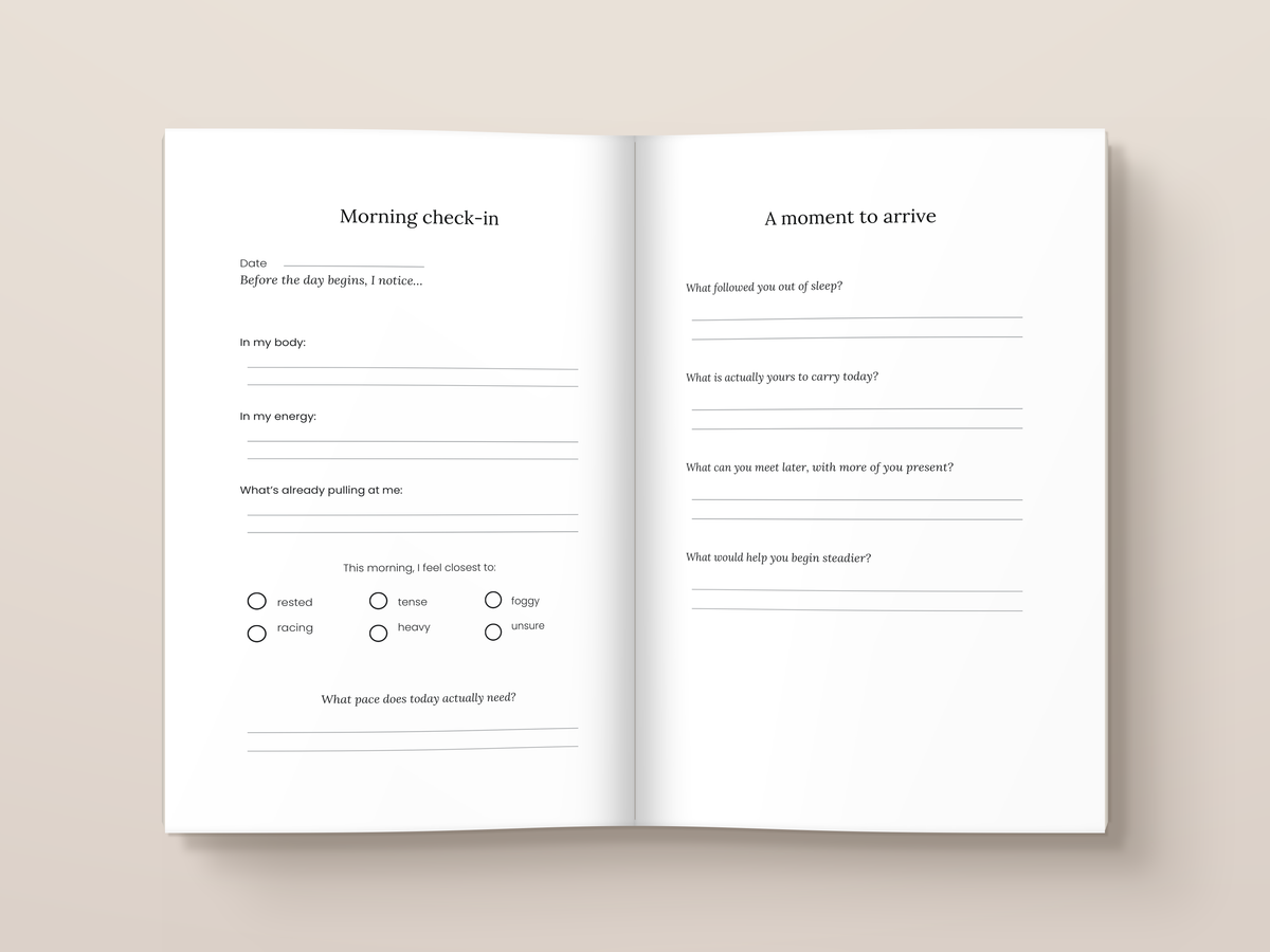 Before the Noise: inside pages. A journal from The Regulated Human Co.