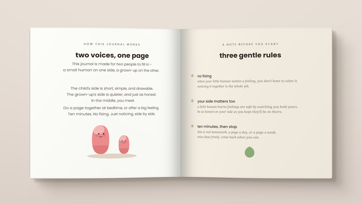 Between Us: inside pages. A shared journal for a grown-up and a child.