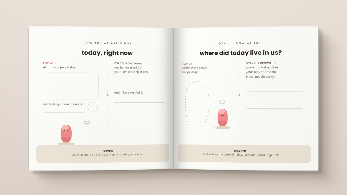 Between Us: inside pages. A shared journal for a grown-up and a child.
