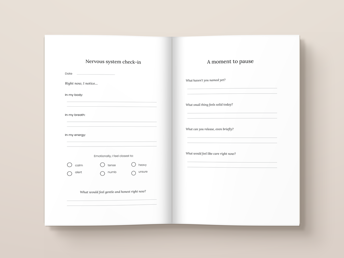 The Nervous System Check-In Journal — inside pages. A journal from The Regulated Human Co.