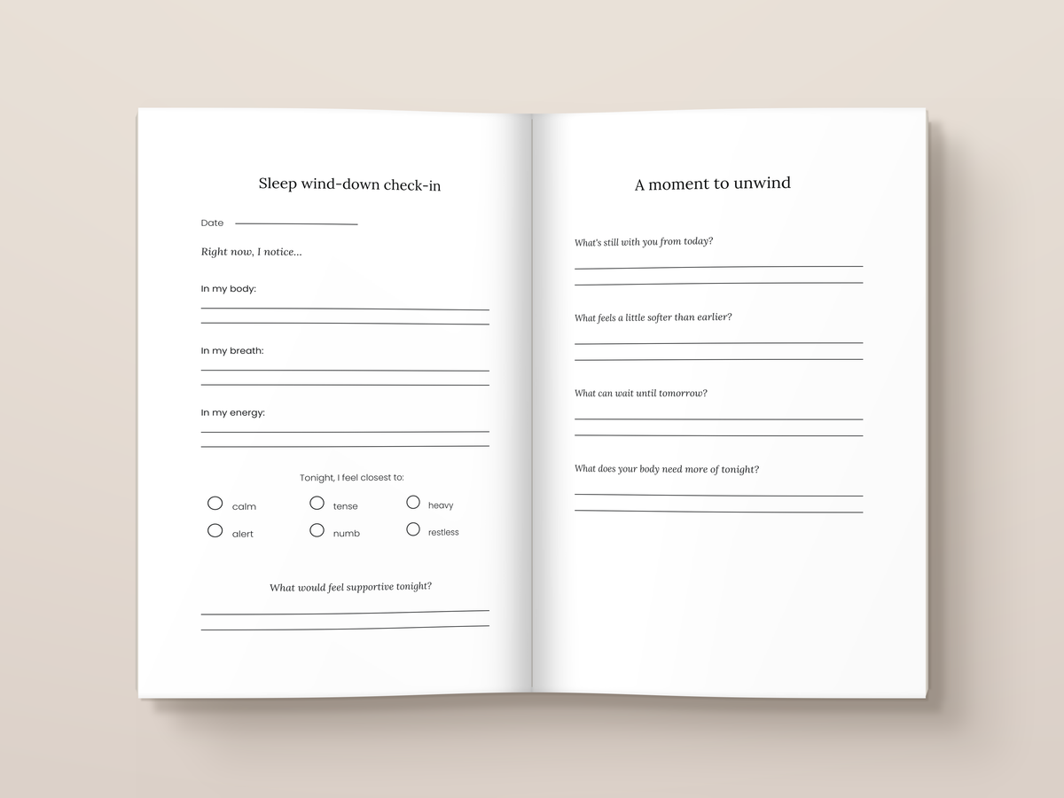 Sleep Wind-Down Journal — inside pages. A journal from The Regulated Human Co.