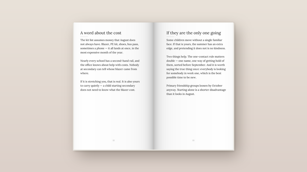 The Summer Before Secondary: inside pages. Everyday Signals, ages 8 to 12.