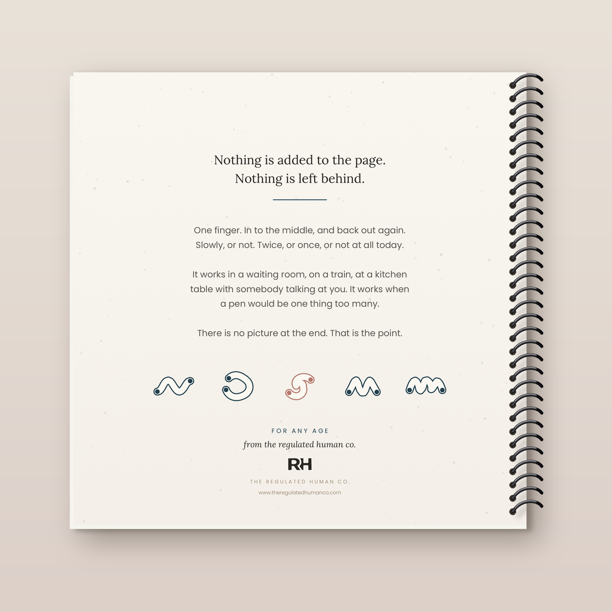Trace spiral-bound edition: back cover. A finger-tracing book from The Regulated Human Co.