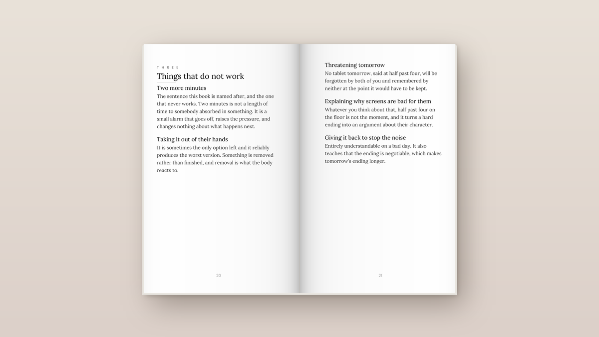 Two More Minutes: inside pages. Everyday Signals, ages 2 to 8.
